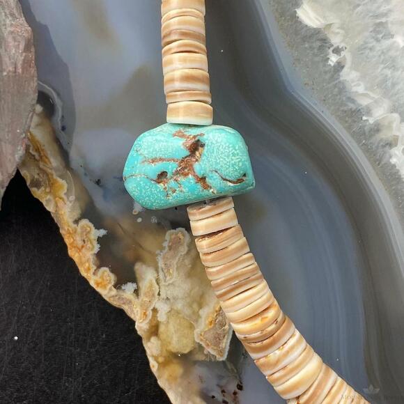 Vintage Native American Heishi Sea Shell Disk and Chunky Turquoise Necklace - Picture 10 of 11